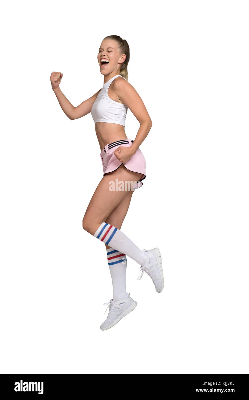 Donna felice facendo sport Foto Stock