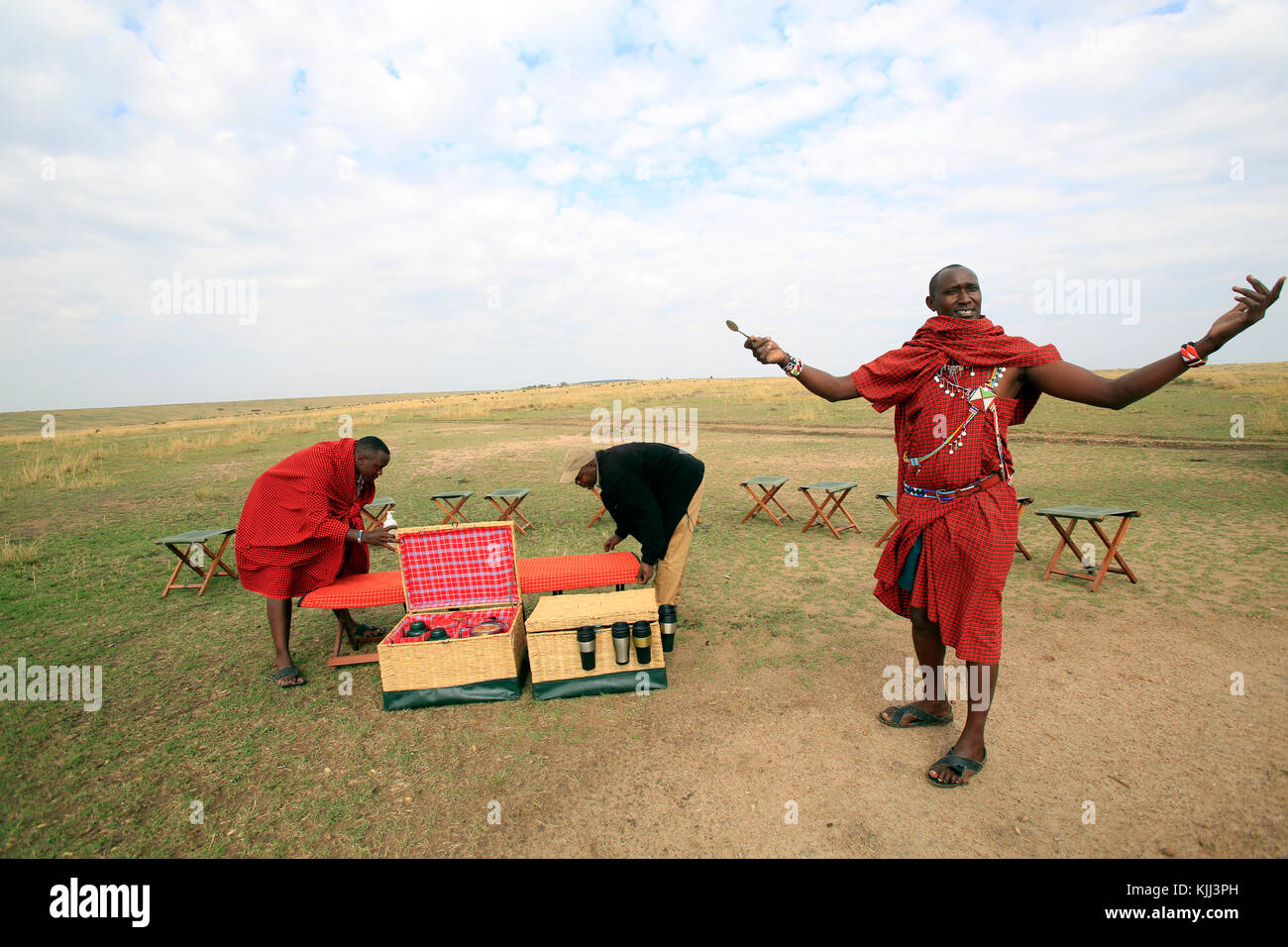 Bush breakfast. Masai Mara Game Reserve. Kenya. Foto Stock