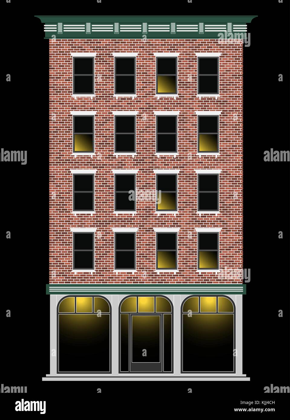 Un americano classico mattone a più piani casa durante la notte. centro business della città. costosi immobili. Illustrazione Vettoriale