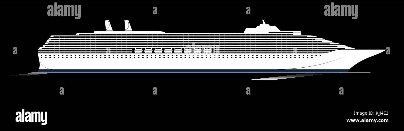 Una grande e moderna nave da crociera. Un enorme rivestimento passa attraverso la ocyan. vista laterale, silhouette. Illustrazione Vettoriale