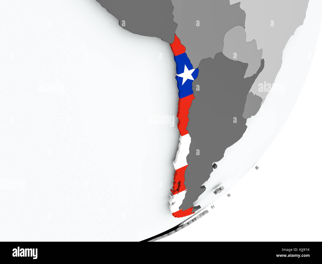 Cile su globo politico con bandiera. Illustrazione 3D. Foto Stock