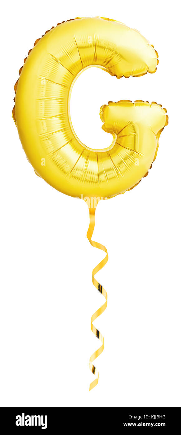 Golden lettera g fatta di palloncino gonfiabile con nastro dorato Foto Stock