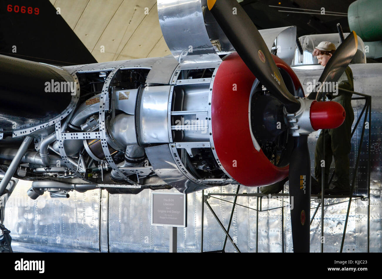 Pratt & Whitney R-1830 Twin Wasp motore radiale su un B-24 Liberator, Duxford, UK. Foto Stock