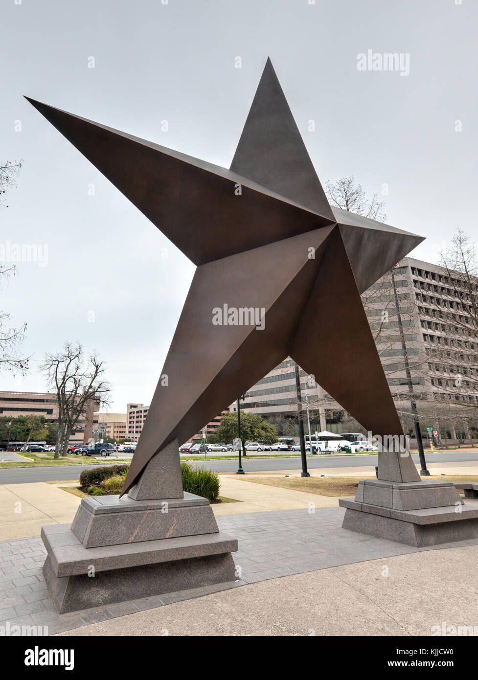 Texas star di fronte al Bob Bullock Texas State history museum nel centro di Austin, Texas. Foto Stock