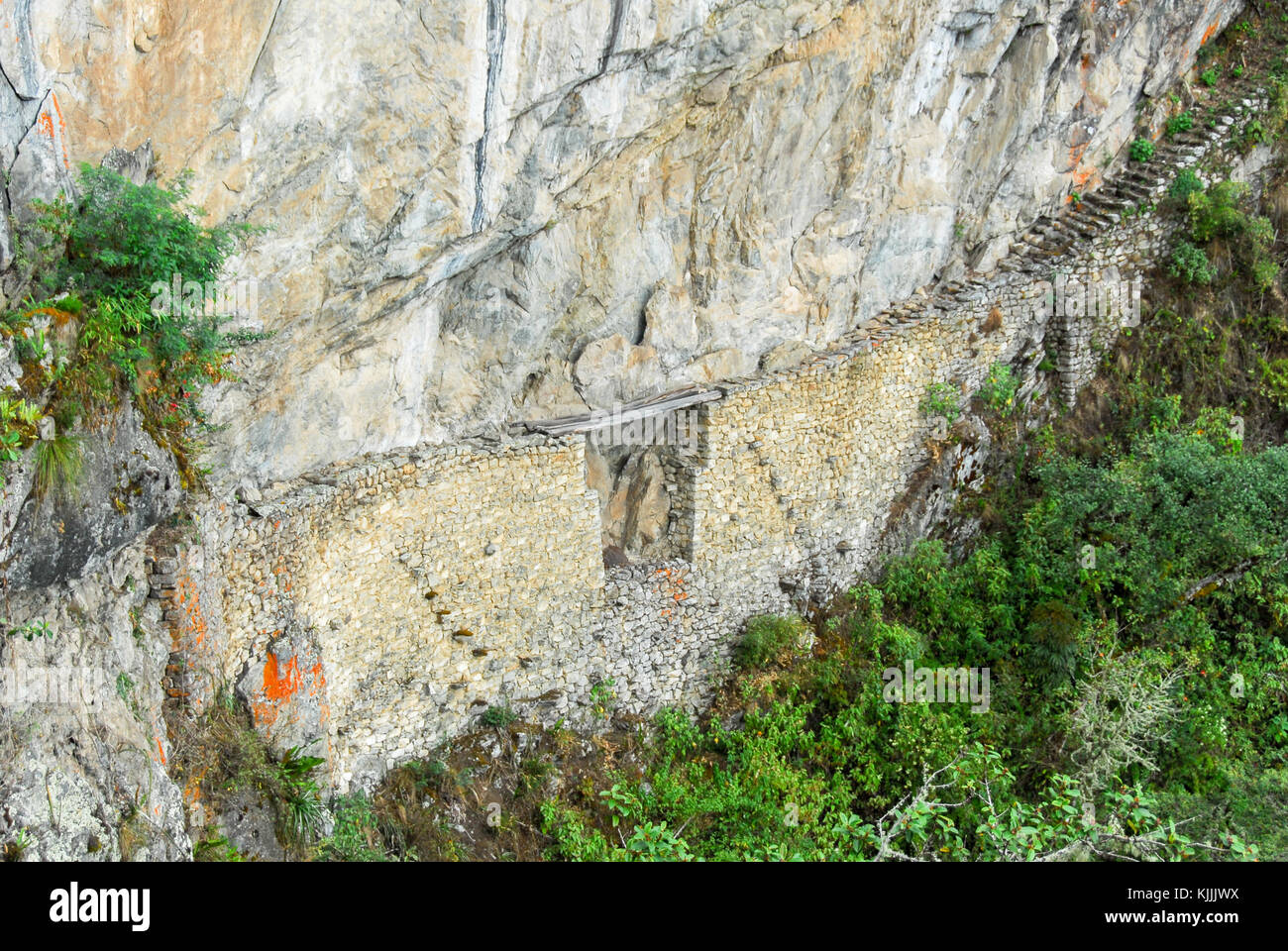 Ponte Inca di Machu Picchu, un peruviano storico santuario nel 1981 e un sito patrimonio mondiale dell'UNESCO nel 1983. Una delle nuove sette meraviglie del wor Foto Stock