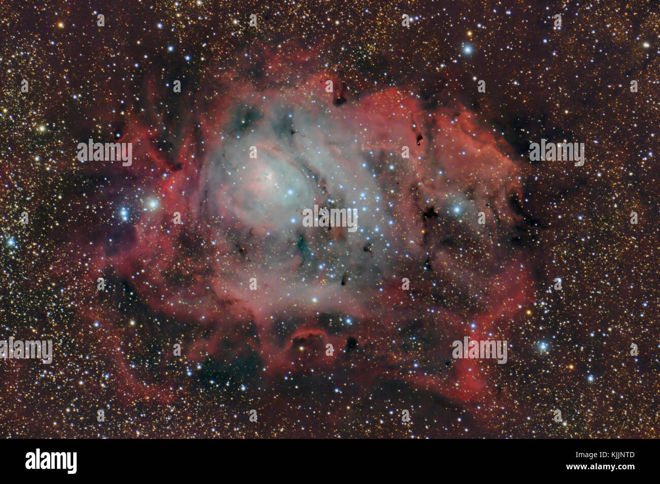 La Namibia, Regione Khomas, vicino Uhlenhorst, Astrophoto di emissione nebulosa e star regione di formatura Messier 8 o la Nebulosa Laguna con un telescopio Foto Stock
