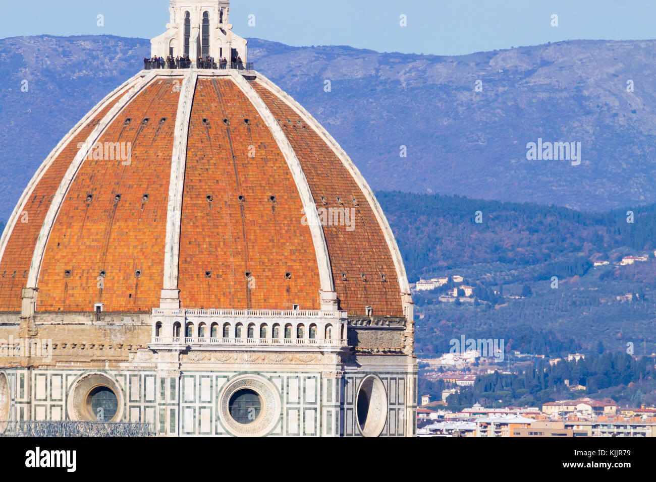 Firenze vista aerea. Il Duomo di Firenze e la cupola del Brunelleschi. Punto di riferimento italiano, Toscana Foto Stock