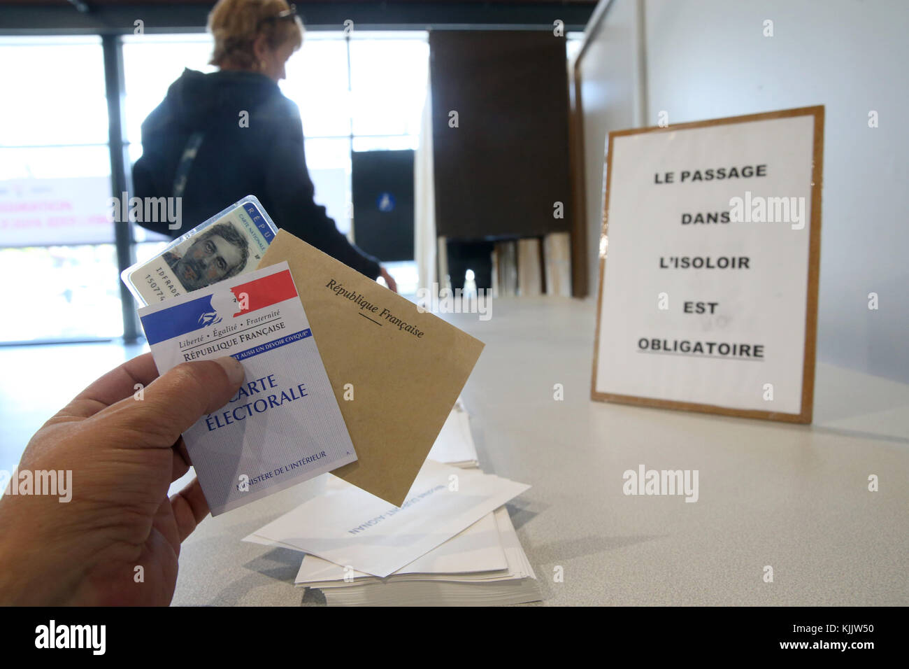 Stand per sondaggi in Francia. La Francia. Foto Stock