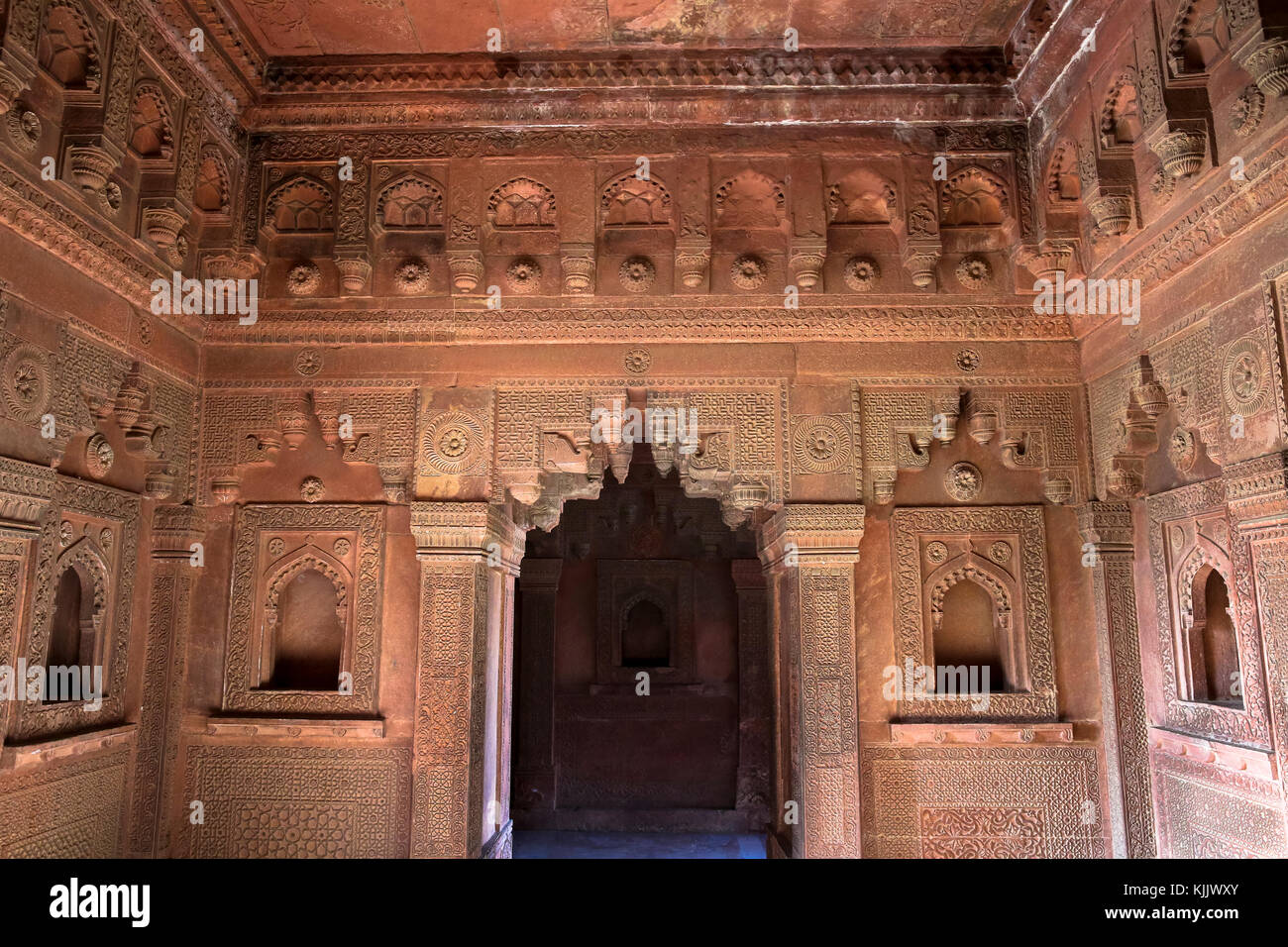 Fatehpur Sikri, fondata nel 1569 dall'imperatore Mughal Akbar, servita come la capitale dell' Impero Mughal dal 1571 al 1585. Palazzo imperiale complesso. Ho Foto Stock