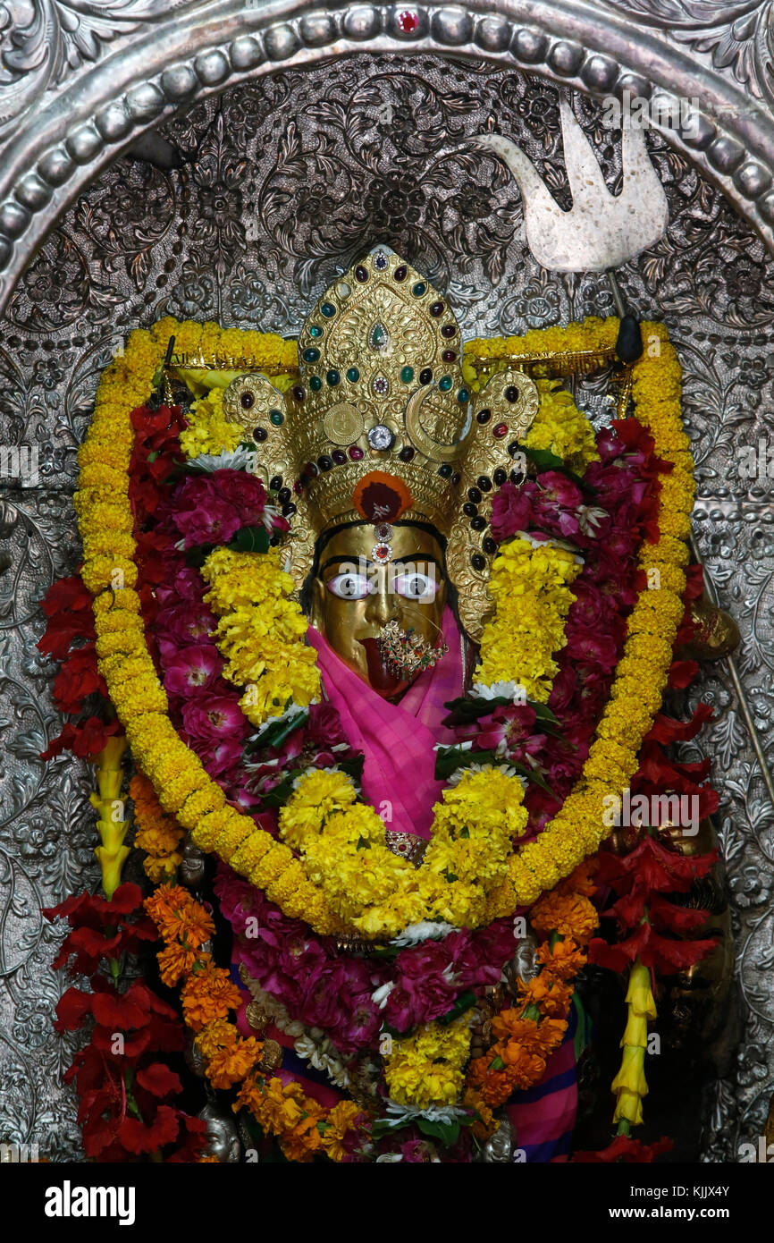 La statua della dea Kali in Kali mandir, Delhi. Delhi. India. Foto Stock