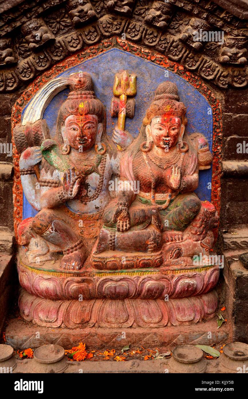 Statua di divinità in Congeh Solis tempio, Samanda Devi, Kathmandu. Il Nepal. Foto Stock