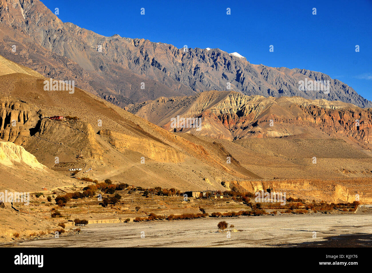 La Kali Gandaki paesaggio vicino villaggio di Kagbeni, Mustang. Il Nepal. Foto Stock