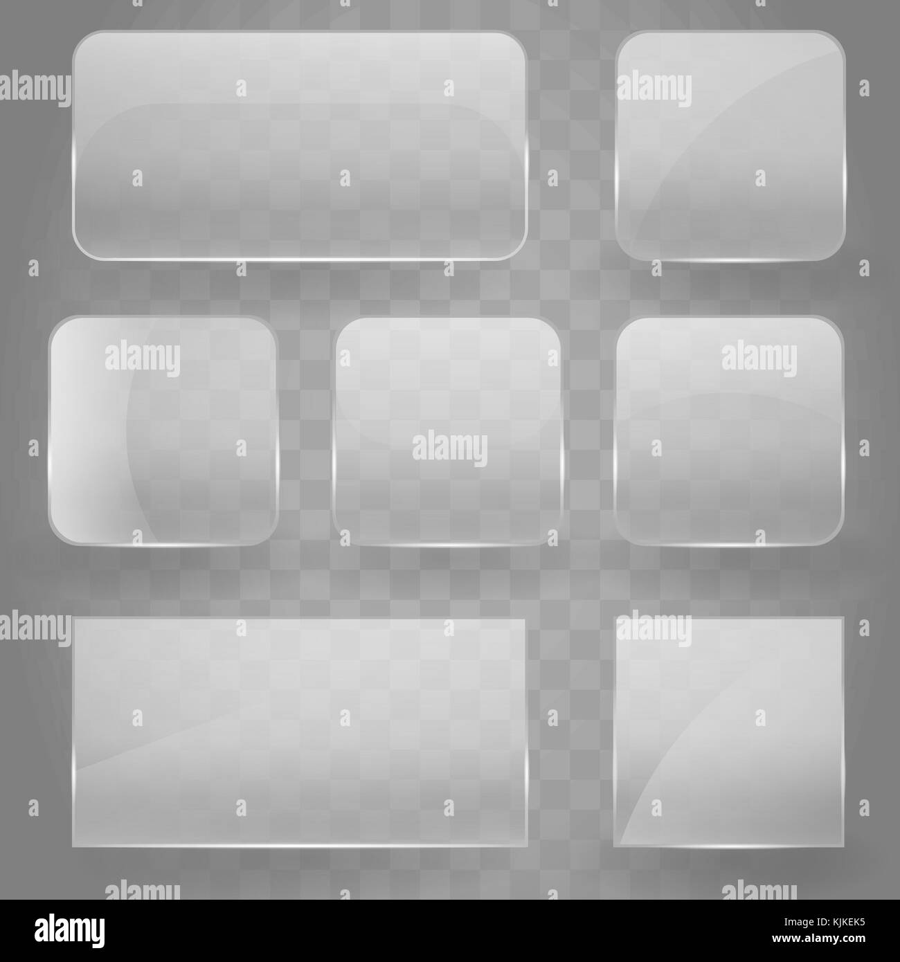 Raccolta di riflettente trasparente in vetro quadrate banner con angoli arrotondati e lucida per effetto di riflessione. illustrazione vettoriale set di icone. Vetro antiriflesso banner quadrato Illustrazione Vettoriale