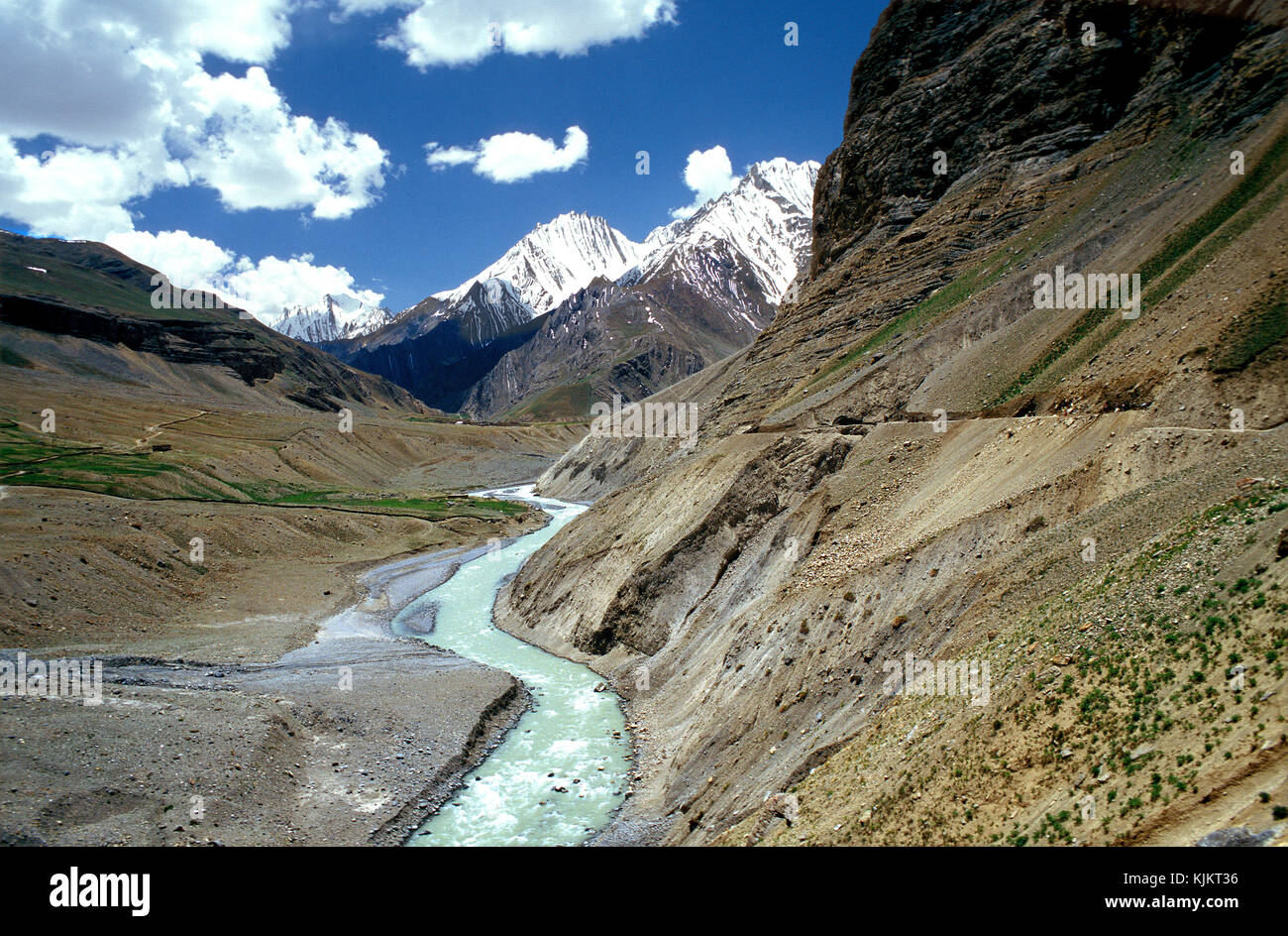 Spiti paesaggio fluviale. India. Foto Stock