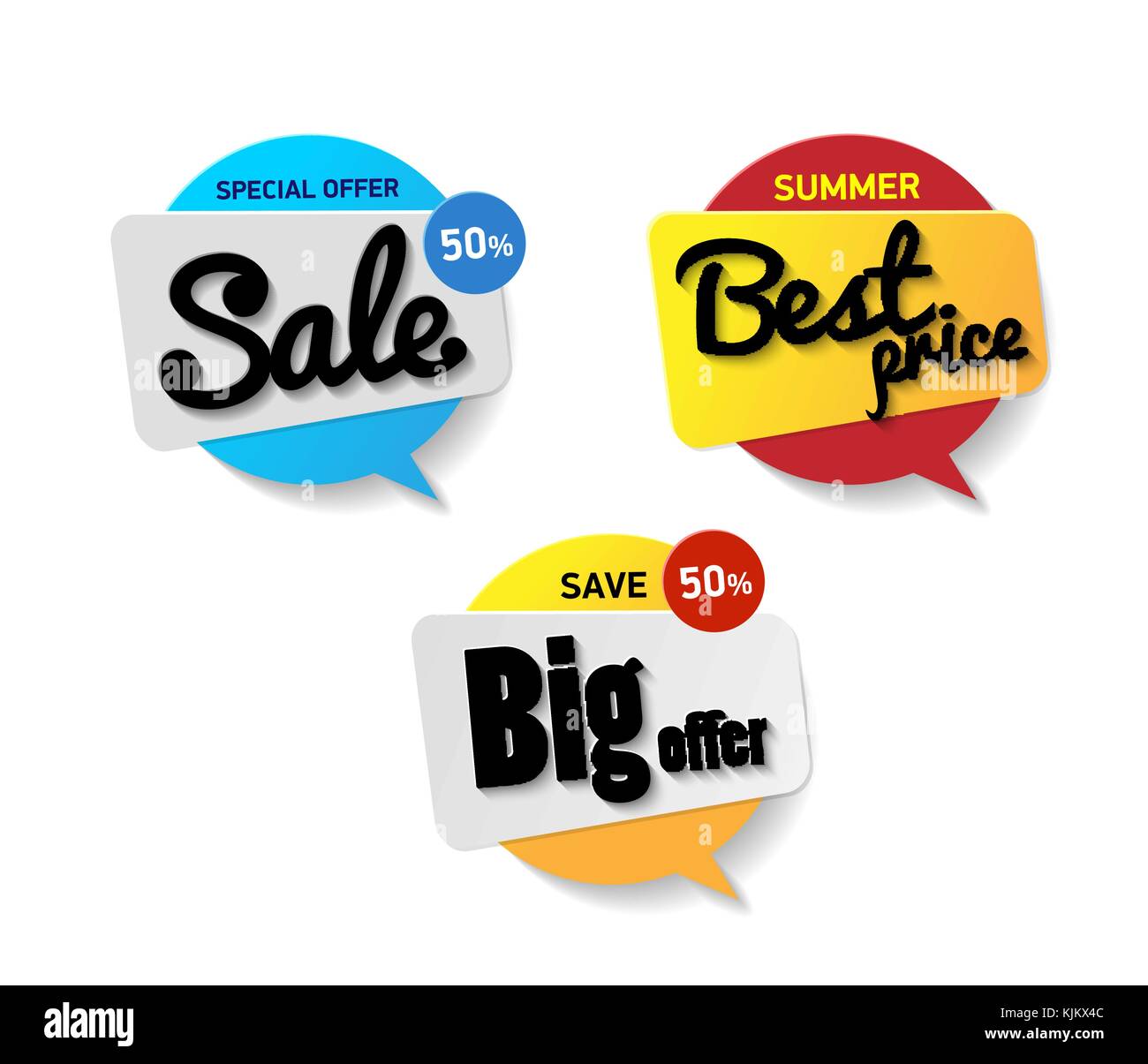 Imposta etichetta vendita. Offerte speciali vendita 50 percento, migliori prezzi estate Illustrazione Vettoriale