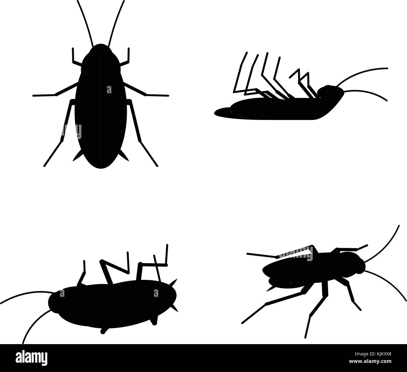 Vector scarafaggio morto silhouette nera set insetto bug Illustrazione Vettoriale