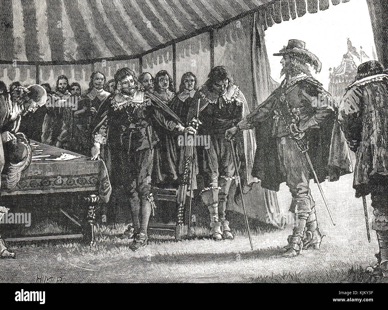 Re Carlo incontrò i Covenanters scozzesi, 1639. Trattato di Berwick, prima guerra episcopale Foto Stock