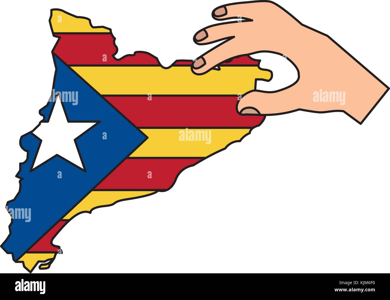 Bandiera di catalunya e paese delineare con icona mano immagine Illustrazione Vettoriale