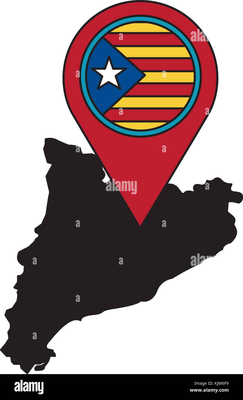 Catalunya bandiera e la sagoma del paese con il gps pin immagine dell'icona Illustrazione Vettoriale