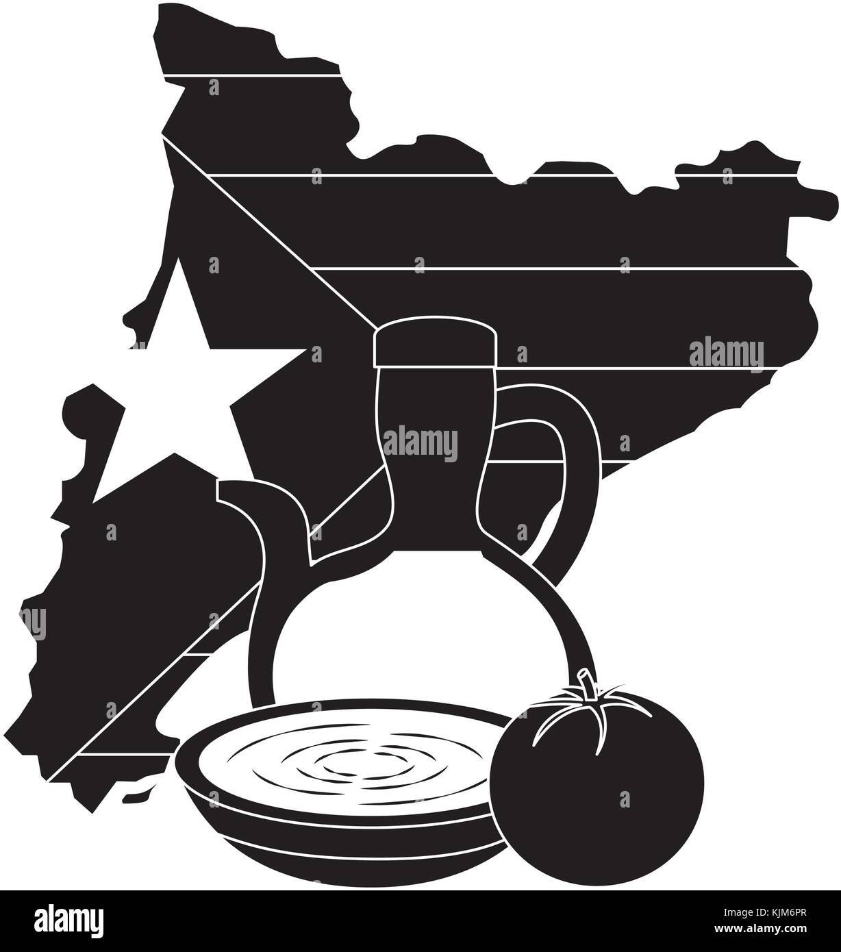 Bandiera di catalunya e paese delineare con olio di oliva zuppa di pomodoro ic Illustrazione Vettoriale