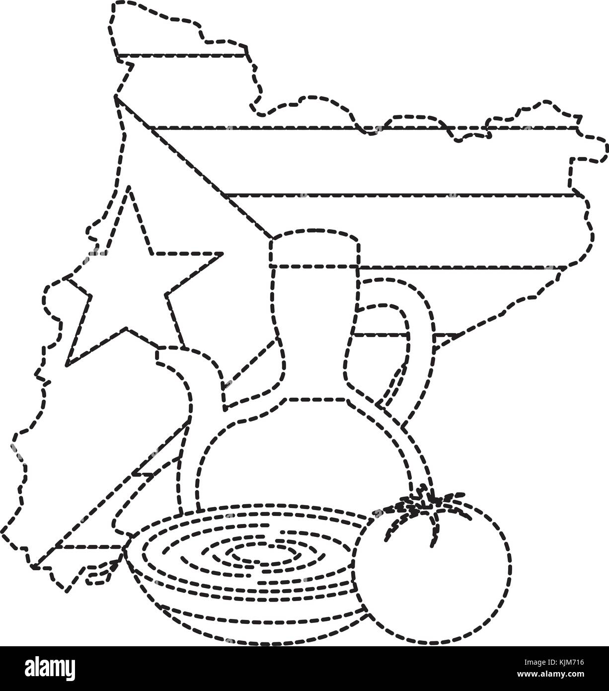 Bandiera di catalunya e paese delineare con olio di oliva zuppa di pomodoro ic Illustrazione Vettoriale