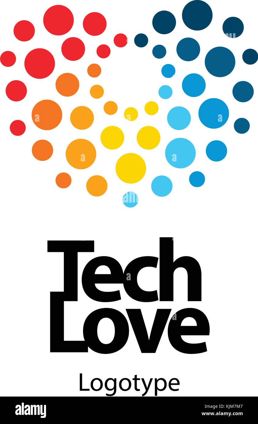 Abstract luminoso cuore tecnologico da cerchi colorati. digital tech amore simbolo. La bellezza del design. Illustrazione Vettoriale