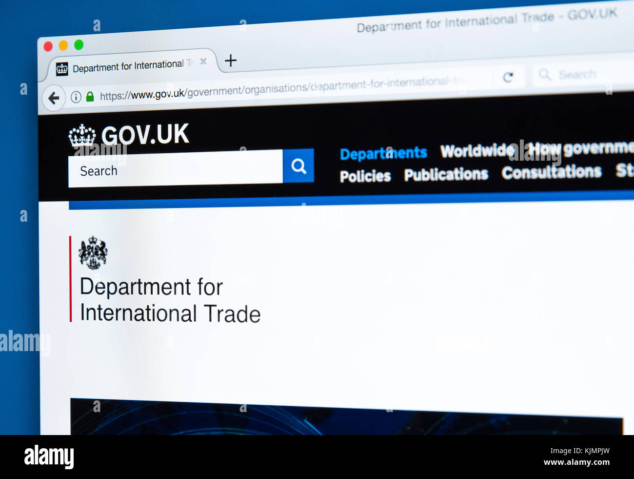 LONDON, Regno Unito - 17 NOVEMBRE 2017: la homepage del sito ufficiale del Dipartimento per il commercio internazionale - il ministero del governo del Regno Unito, su 17t Foto Stock