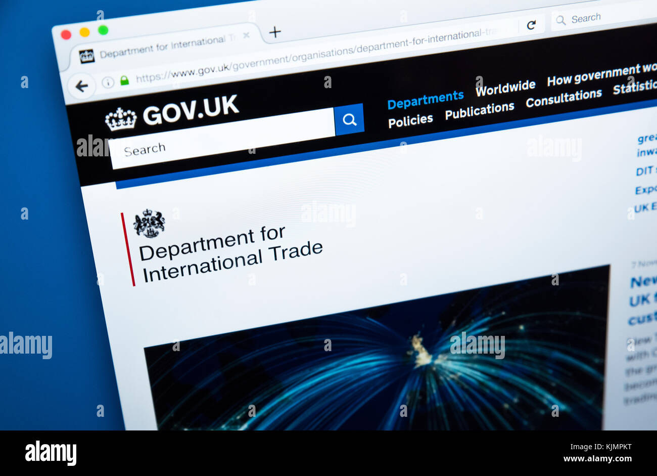 LONDON, Regno Unito - 17 NOVEMBRE 2017: la homepage del sito ufficiale del Dipartimento per il commercio internazionale - il ministero del governo del Regno Unito, su 17t Foto Stock