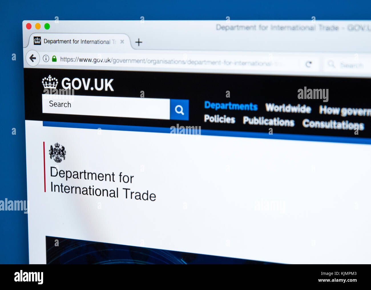 LONDON, Regno Unito - 17 NOVEMBRE 2017: la homepage del sito ufficiale del Dipartimento per il commercio internazionale - il ministero del governo del Regno Unito, su 17t Foto Stock