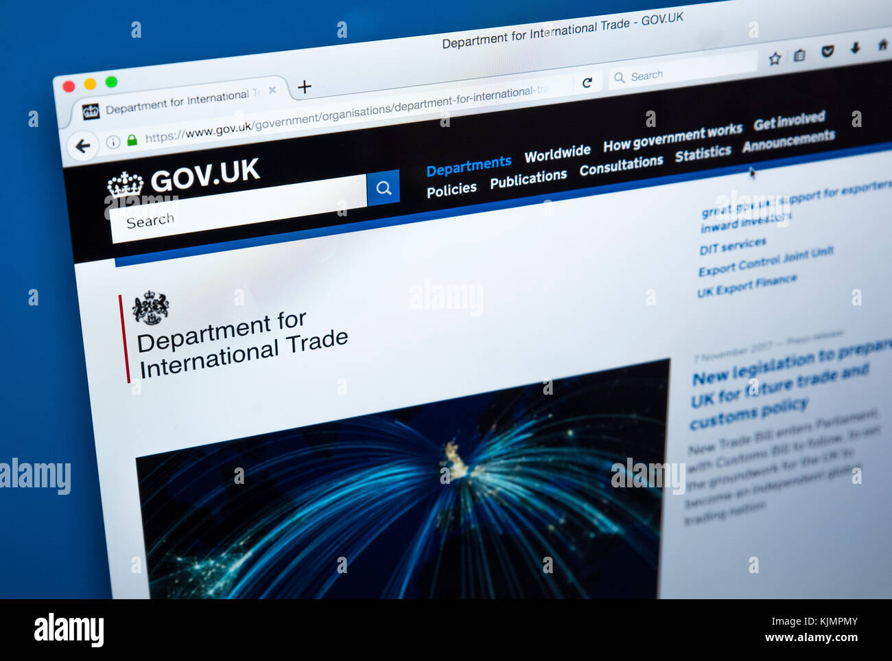 LONDON, Regno Unito - 17 NOVEMBRE 2017: la homepage del sito ufficiale del Dipartimento per il commercio internazionale - il ministero del governo del Regno Unito, su 17t Foto Stock