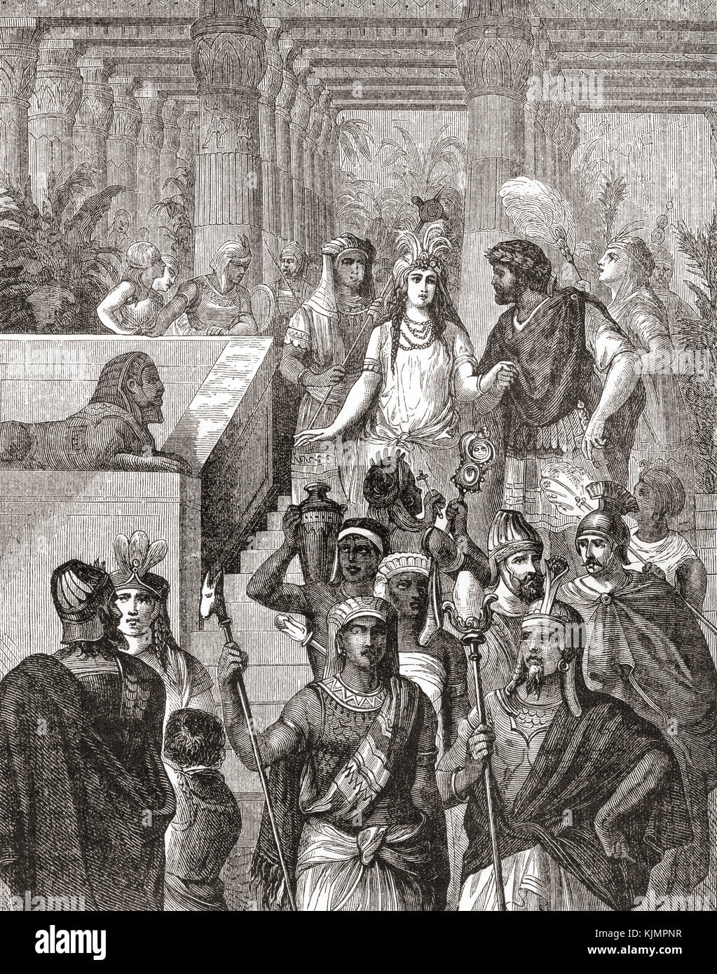 Antony e Cleopatra in Egitto. Cleopatra VII Filopator, 69 - 30 a.C., aka Cleopatra. Ultimo sovrano attivo del regno tolemaico d'Egitto. Marcus Antonius, 83 - 30 a.C., aka Mark o Marc Antony. Politico romano e generale. Dalla storia illustrata del mondo di Ward e Lock, pubblicato circa 1882. Foto Stock