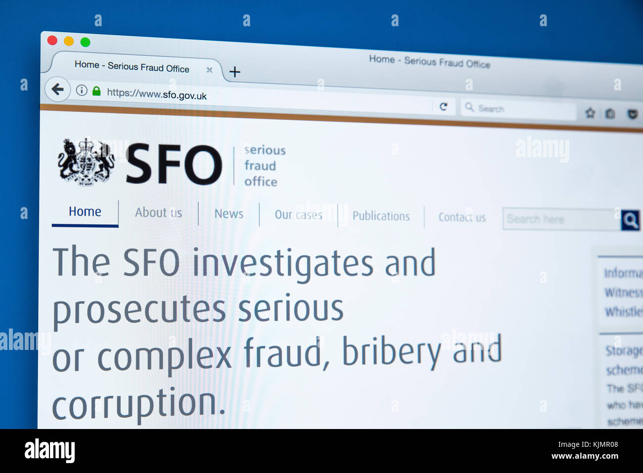 LONDON, Regno Unito - 17 NOVEMBRE 2017: la homepage del sito ufficiale per il Serious Fraud Office - La non-ministeriale MINISTERO DEL GOVERNO DEL REGNO UNITO, su Foto Stock