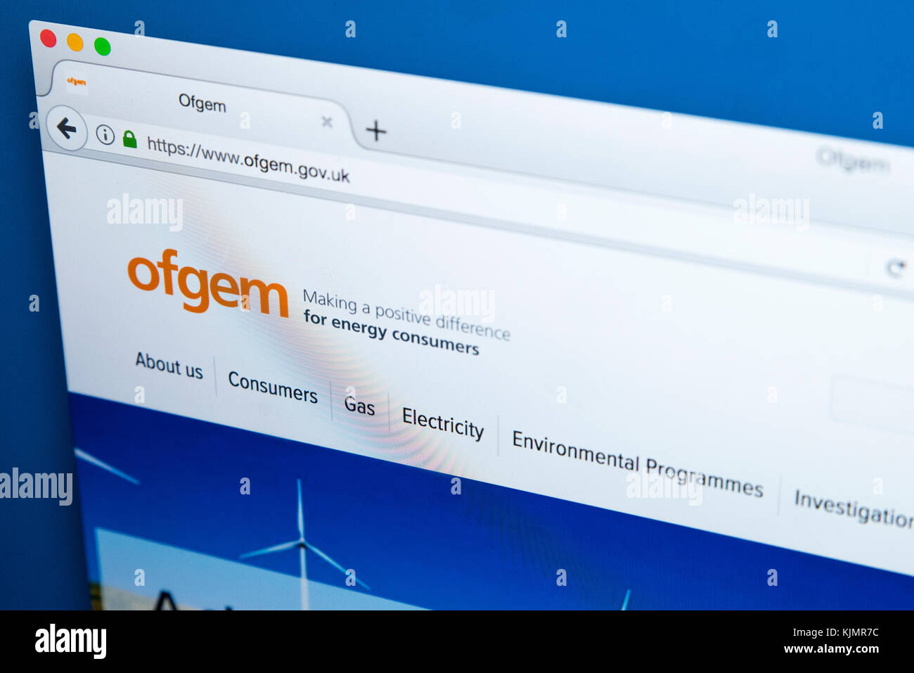 LONDON, Regno Unito - 17 NOVEMBRE 2017: la homepage del sito web ufficiale per l'ufficio dei mercati del gas e dell'Elettricità - regolatore di governo per electri Foto Stock