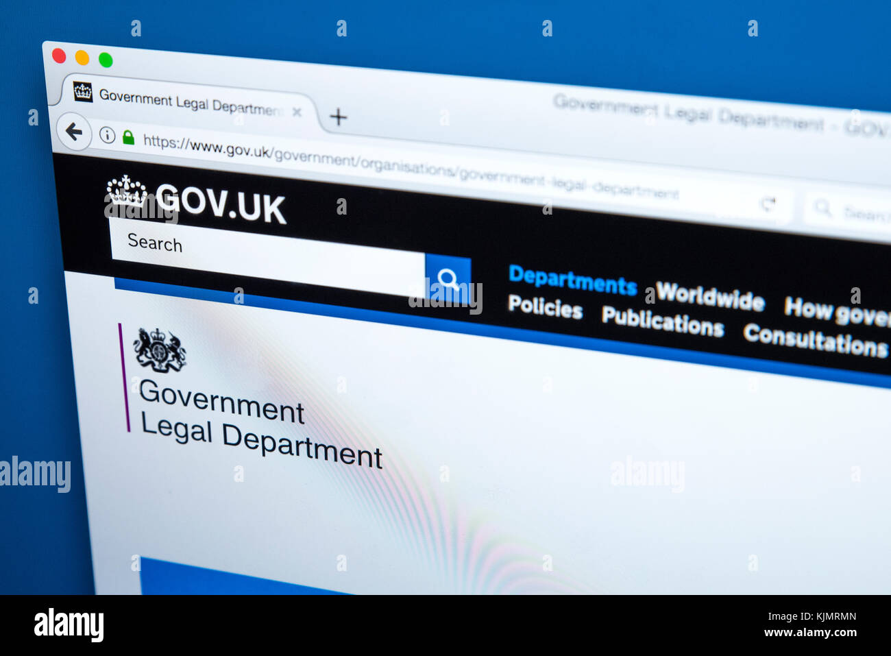 LONDON, Regno Unito - 17 NOVEMBRE 2017: la homepage del sito web ufficiale per il governo dipartimento legale, il 17 novembre 2017. Foto Stock