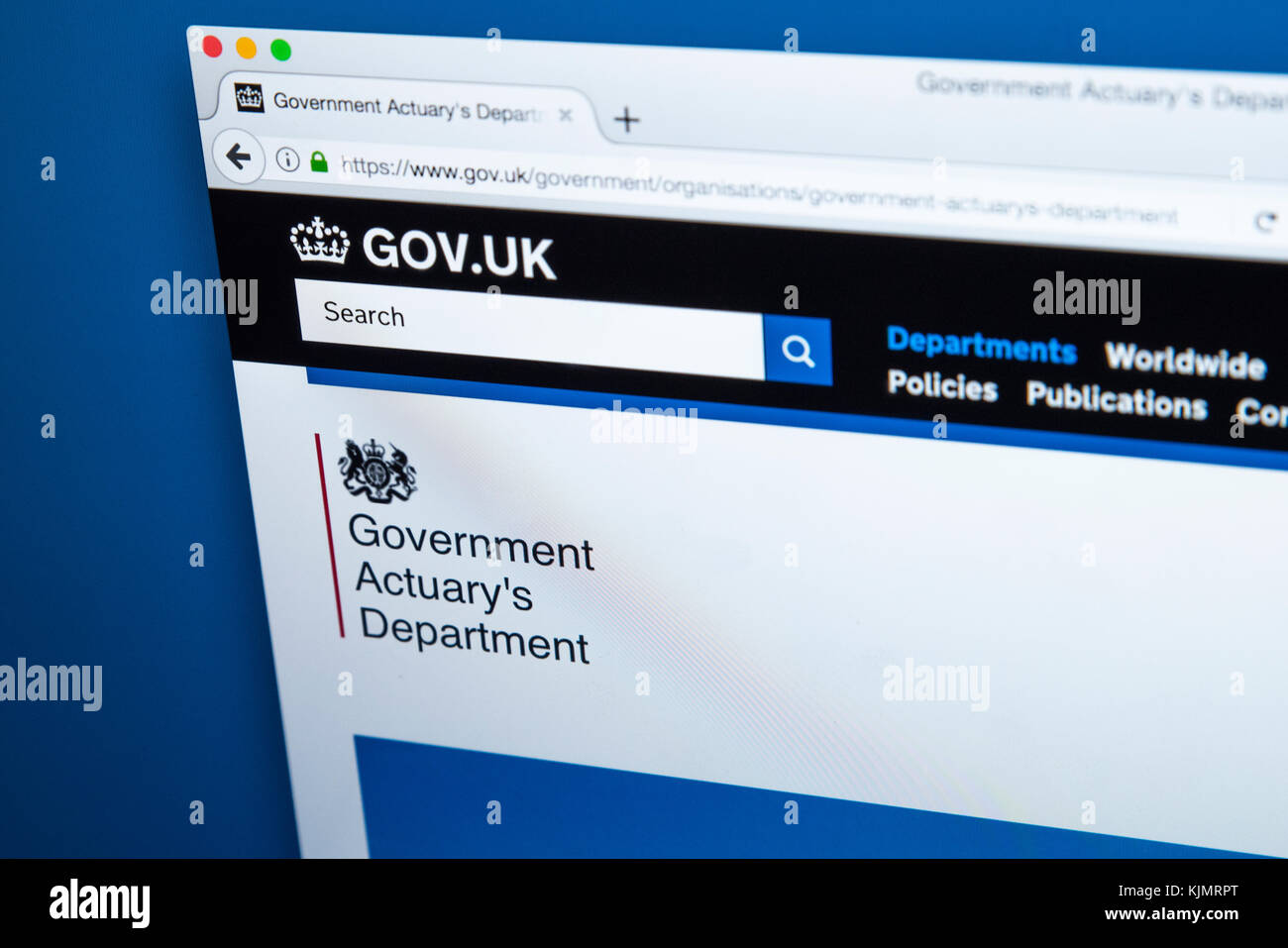 LONDON, Regno Unito - 17 NOVEMBRE 2017: la homepage del sito ufficiale per il governo Actuarys Department - il ministero del governo del Regno Unito responsibl Foto Stock