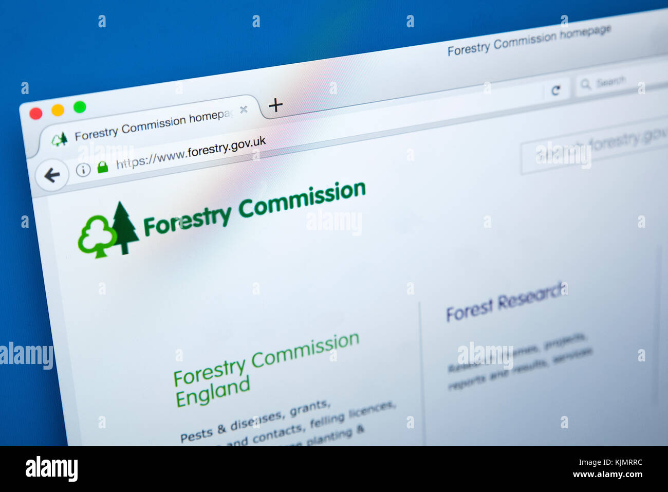 LONDON, Regno Unito - 17 NOVEMBRE 2017: la homepage del sito web ufficiale per la Commissione Forestale - il non-ministeriale ministero del governo del Regno Unito respo Foto Stock