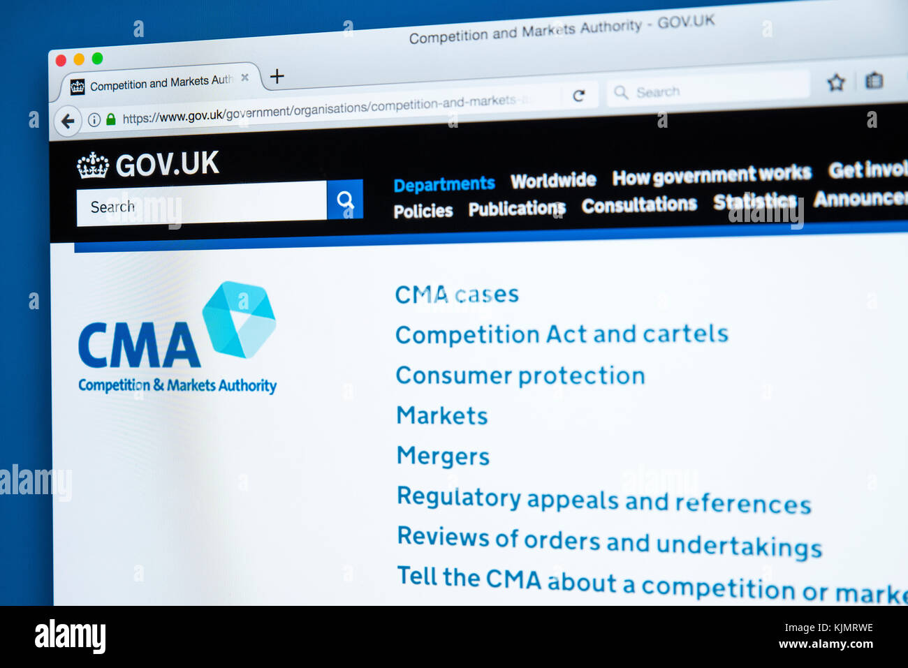 LONDON, Regno Unito - 17 NOVEMBRE 2017: la homepage del sito web ufficiale per la concorrenza e il mercato competente - il non-ministeriali del governo del Regno Unito de Foto Stock