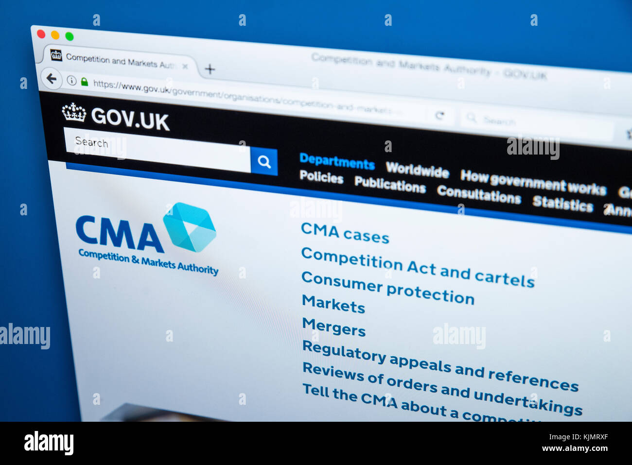 LONDON, Regno Unito - 17 NOVEMBRE 2017: la homepage del sito web ufficiale per la concorrenza e il mercato competente - il non-ministeriali del governo del Regno Unito de Foto Stock