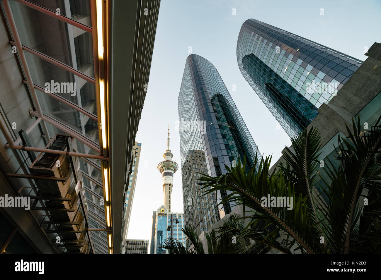 Auckland, Nuova Zelanda - Gennaio, 2016: grattacieli del centro finanziario della città Foto Stock
