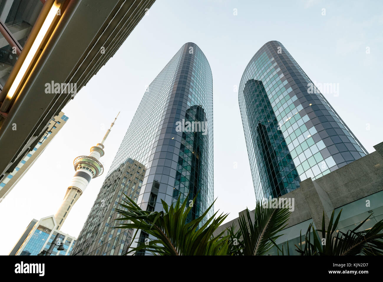 Auckland, Nuova Zelanda - Gennaio, 2016: grattacieli del centro finanziario della città Foto Stock