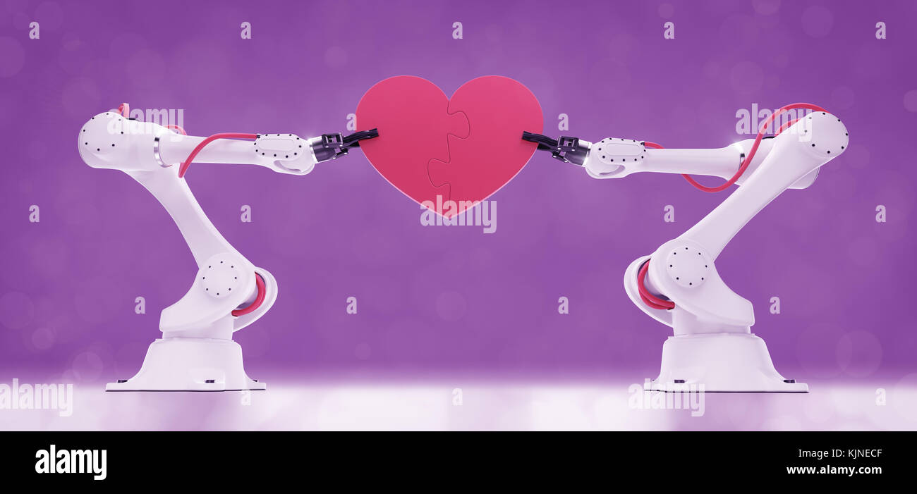 I robot industriali azienda a forma di cuore semplice puzzle. 3d-rendering composizione grafica sul tema "Un Foto Stock