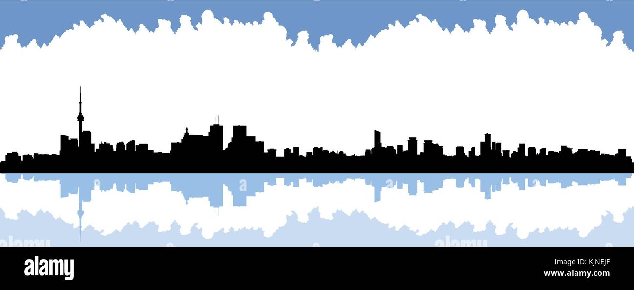 Silhouette skyline del lungomare del centro cittadino di Toronto, Ontario, Canada. Illustrazione Vettoriale