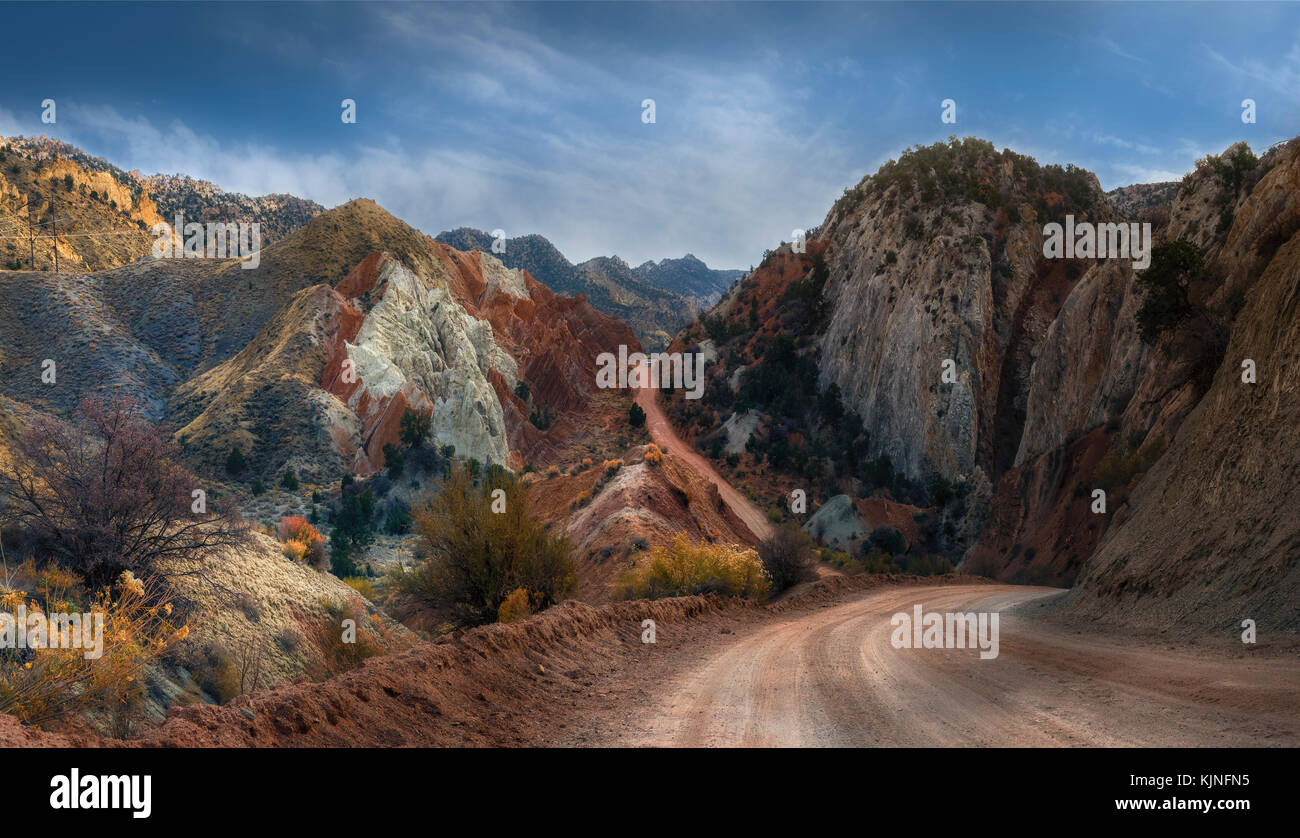 Una vista panoramica da pioppi neri americani Canyon Rd in grande scala Escalante National Monument S.W USA Utah Foto Stock