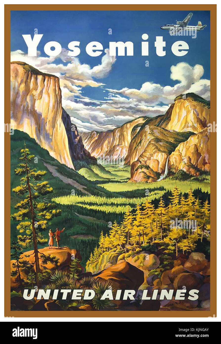 Viaggi Vintage Yosemite Poster da United Airlines USA 1945 Giuseppe Feher Foto Stock