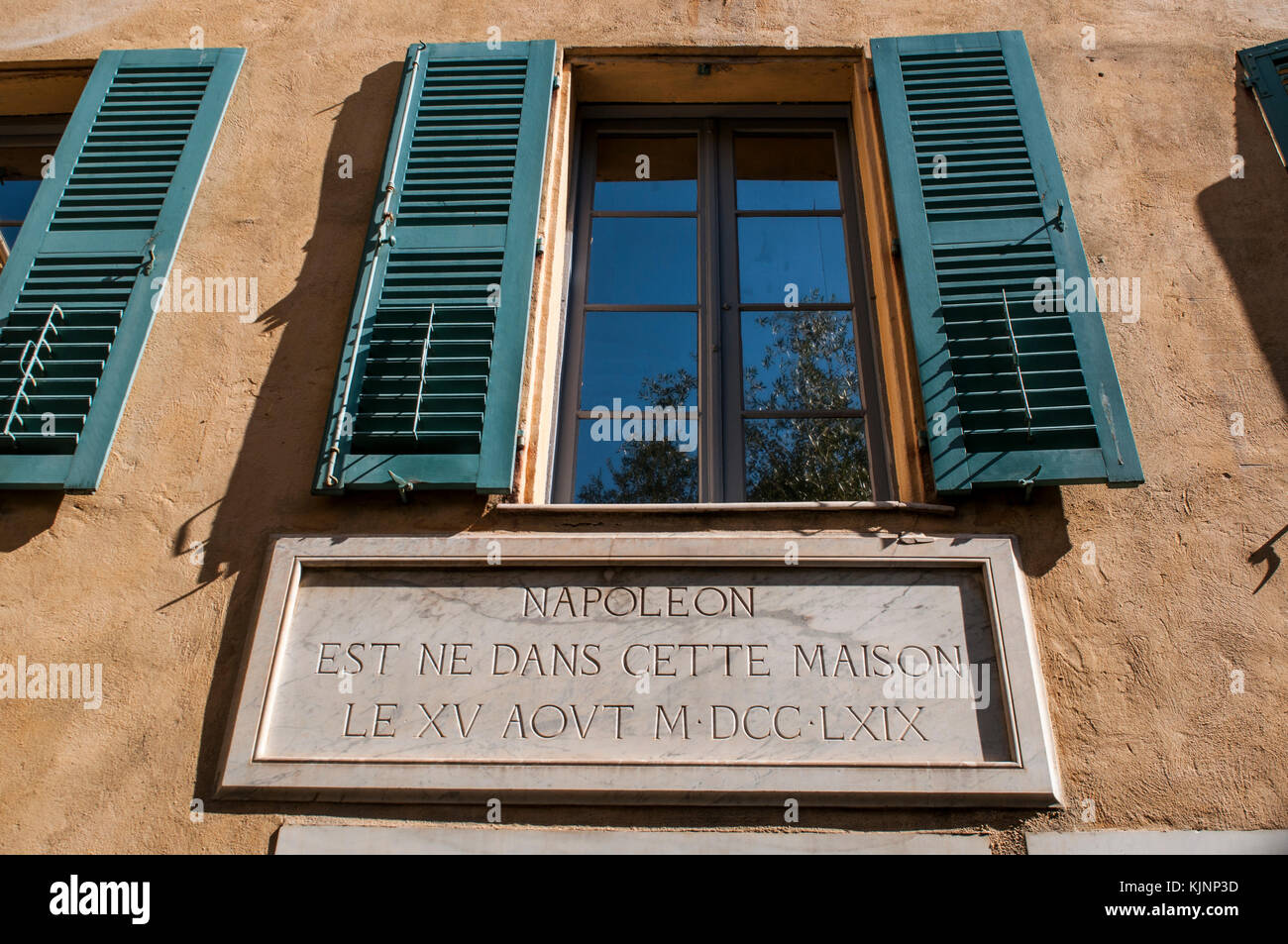 Corsica: il segno della maison bonaparte in Ajaccio, il museo nazionale e la casa ancestrale della famiglia Bonaparte e il luogo di nascita di Napoleone Foto Stock