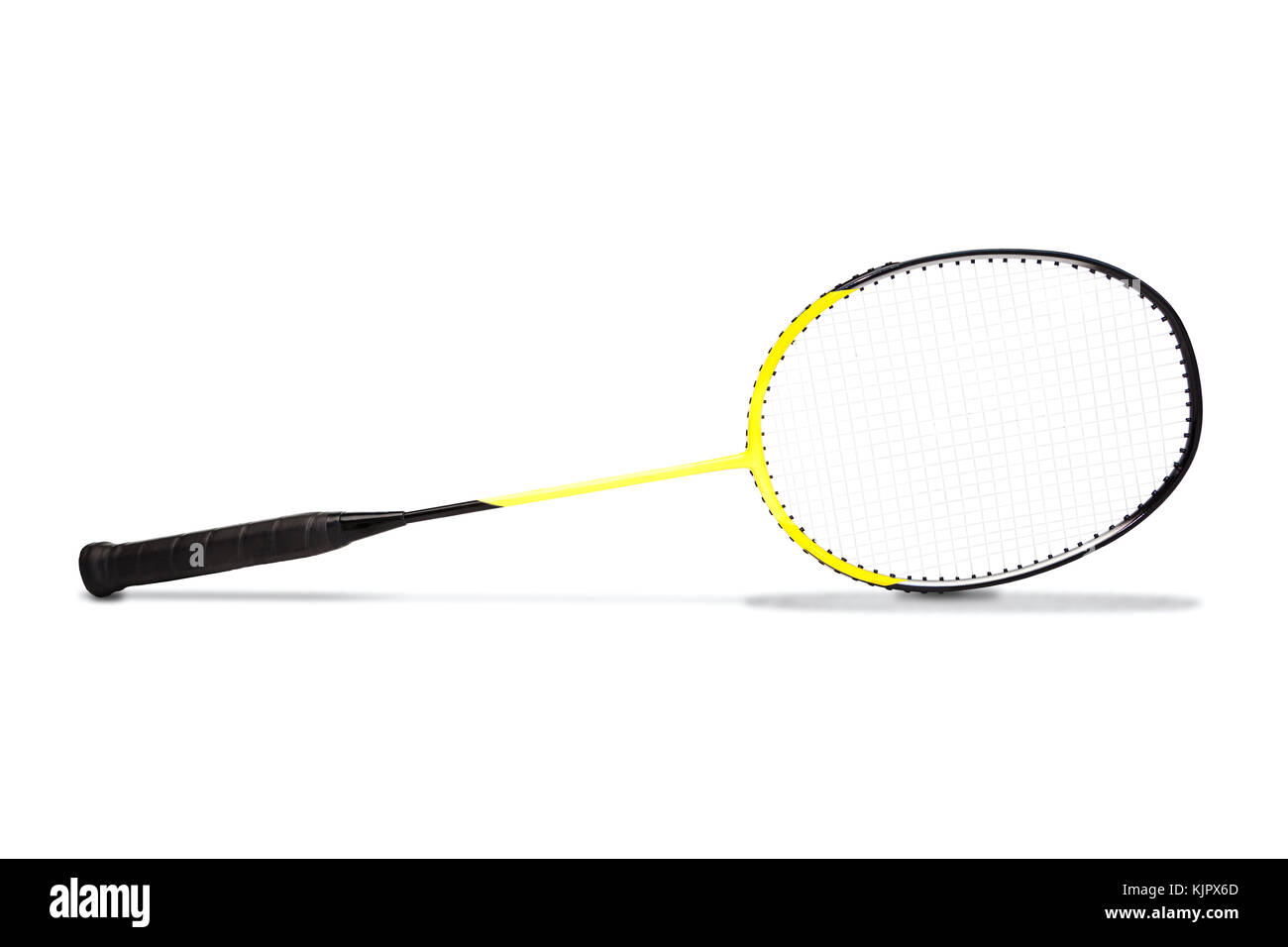 La grafite giallo badminton racchetta isolati su sfondo bianco Foto Stock