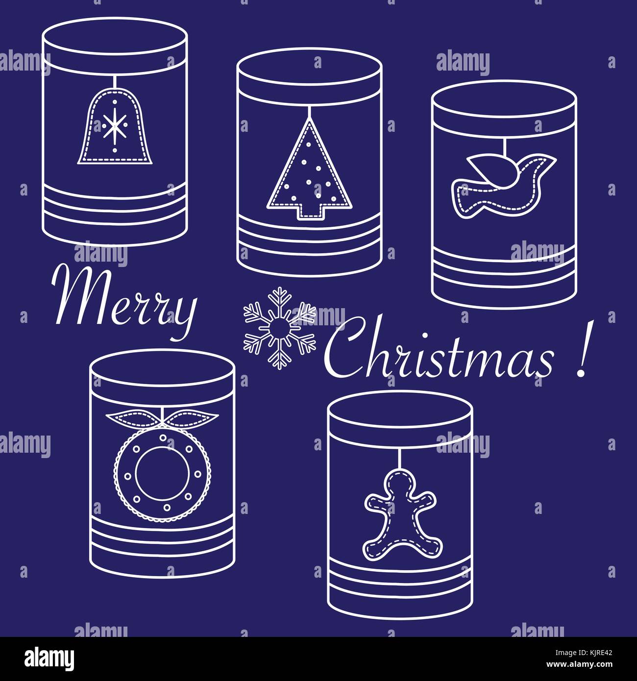 Vasi per diversi prodotti con Natale e Anno Nuovo Tag: сhristmas tree, bell, bird, сhristmas corona, gingerbread man. Illustrazione Vettoriale