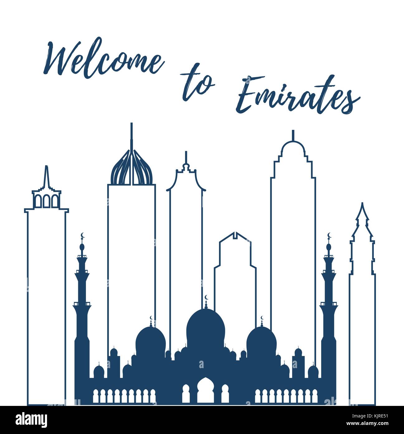 Illustrazione vettoriale di emirati arabi uniti grattacieli silhouette. Dubai e Abu Dhabi edifici. design per banner, poster o di stampa. Illustrazione Vettoriale