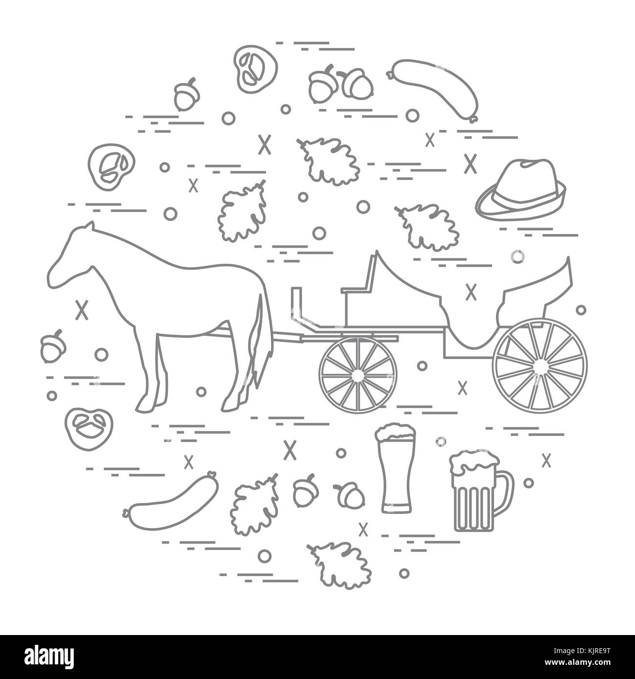Illustrazione vettoriale con vari simboli di Germania disposti in un cerchio. viaggi e tempo libero. design per banner, poster o di stampa. Illustrazione Vettoriale