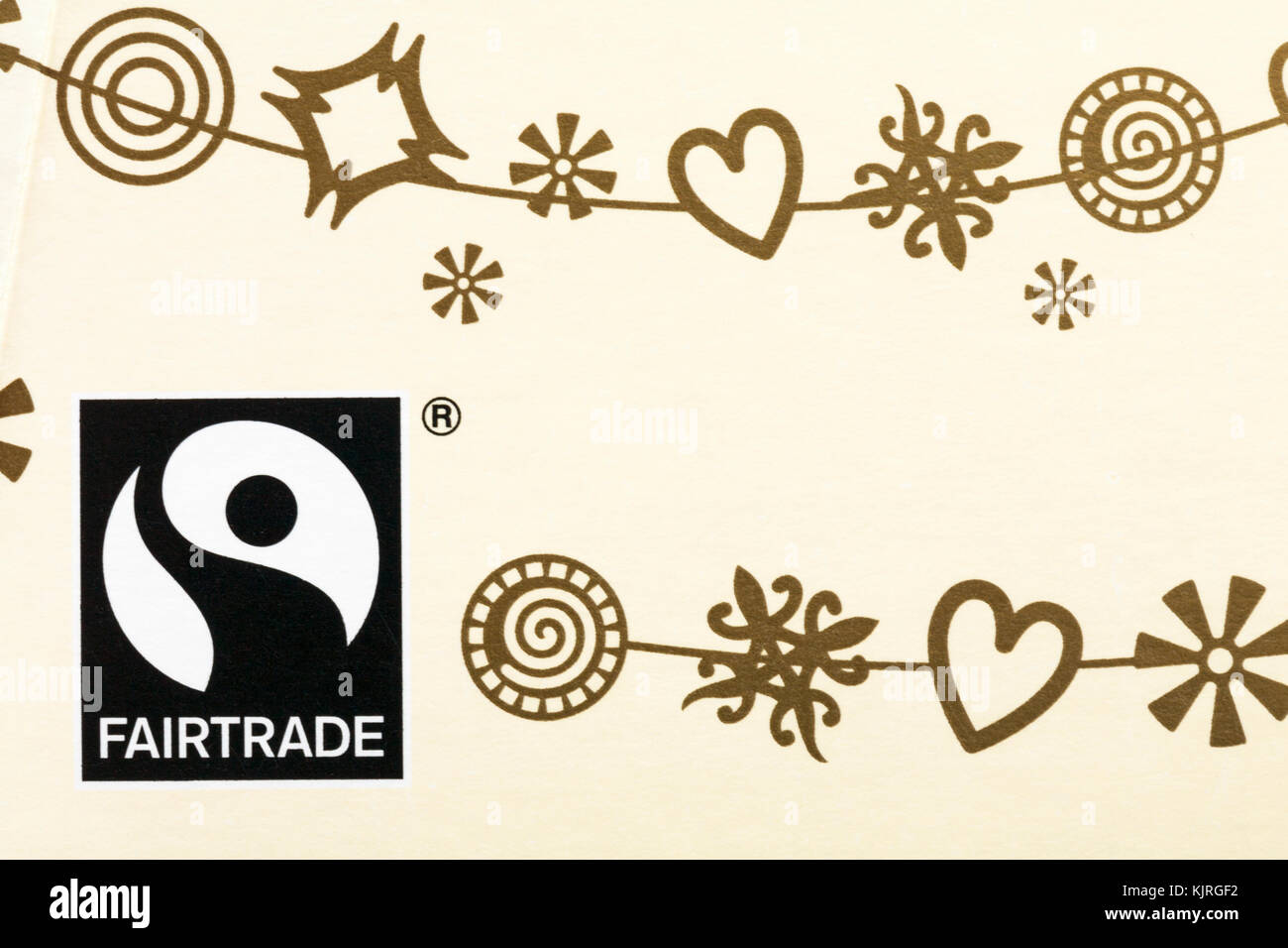 Fairtrade logo sulla confezione della divina il cioccolato bianco di alberi di Natale - Fairtrade simbolo logo del commercio equo e solidale Foto Stock